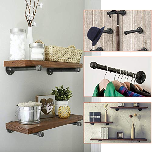3/4" Industrial Black Iron Pipe Shelf Brackets, Rustic Wall Mounted Diy Shelving Brackets Hanging Custom Pipe Brackets For Floating Shelves (4, 8") #TOP3