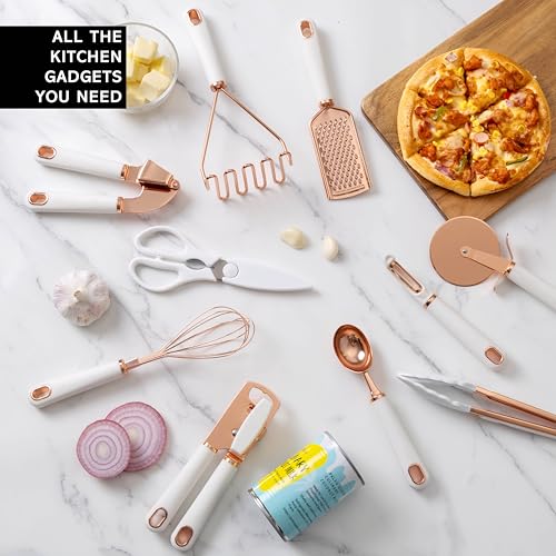 Image of COOK With COLOR 10 Pc Kitchen Gadget Set Copper Coated Stainless Steel Utensils with Soft Touch White Handles