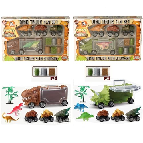 Image of Dino Discovery Truck Play Set, 13 Pieces with Storage, Dinosaur Transport Vehicles, Ages 3+
