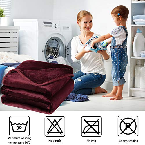 Piccocasa Fleece Bed Blanket Queen Size Burgundy 330Gsm Soft Lightweight Microfiber Plush Flannel Blanket Thick All Season Throw Blankets For Couch Sofa Bed Traveling, 90 X 90 Inches #TOP7