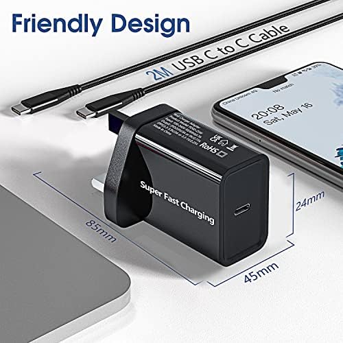 25W USB C Plug Super Fast Charge,PD 3.0 Charger and Cable for Samsung S21/S21 Plus/S21 Ultra/S20/S20+/S20 FE 5G/S10 S9,Galaxy Note 20/20 Ultra/10/10+,A52S 5G/A70 A80 A22,UK Wall Type C Power Adapter