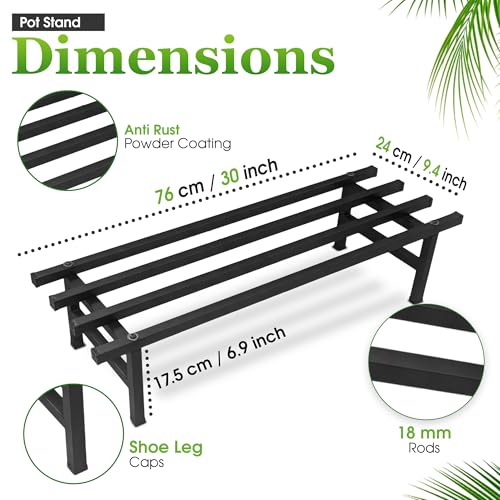 Image of ABJA Heavy Duty Long Plant Stands: 76x24x17.5 cm, Set of 2 Plant Stands for Outdoor Balcony, Indoor Living Room, Pot Stand for Plants Big Size (Set of 2, Black)