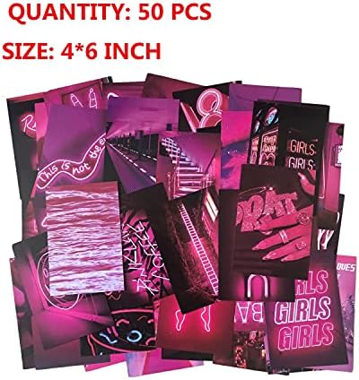 ACIYHN 50PCS Red Neon Illustration Tarot Aesthetic Pictures Wall Collage Kit, Trendy Small Poster for Dorm, Red Neon Style Art Print Photo Collection, Bedroom Decor for Teens Boys Girls