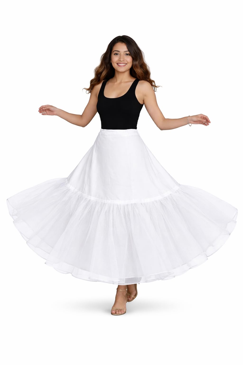 seer Cotton Cancan Petticoat, Hoopless Underskirt for Lehenga and Gown, Floor Length, Free Size, White-picture-15