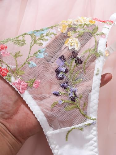 Image of Sexy Floral Embroidered Flower Mesh Underwire Push Up Lingerie Set