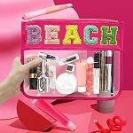 Beach Sunscreen Bag Clear Makeup Toiletry Zipper Pouch (Rose Red-Beach) - Image 6