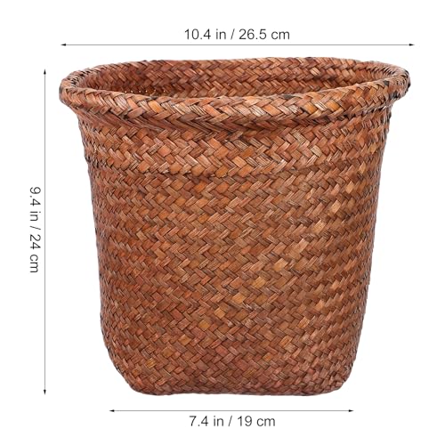 Image of Cabilock Straw Woven Wastebasket 10.43 Inch Round Open Top Wicker Trash can Storage Bin for Bathroom Office Home Organization