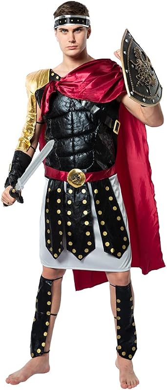 ReneeCho Men Roman Gladiator Solider Costume Halloween Adults Soldier Warrior Armor Spartan Costumes