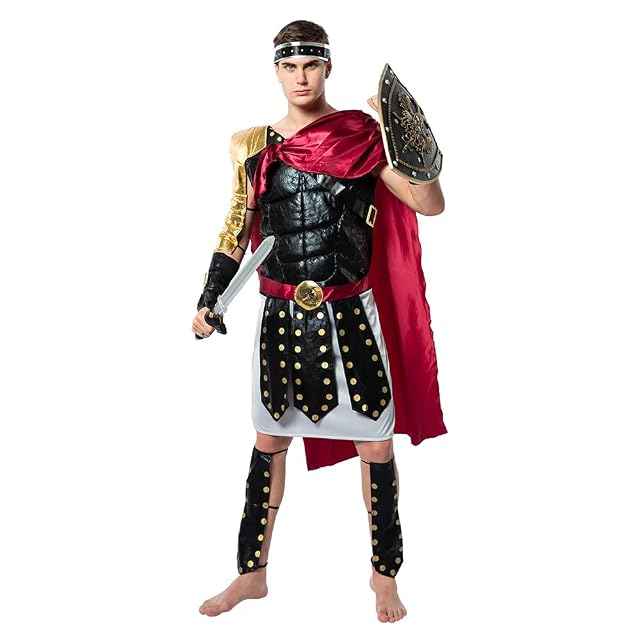 ReneeCho Men Roman Gladiator Solider Costume Halloween Adults Soldier Warrior Armor Spartan Costumes