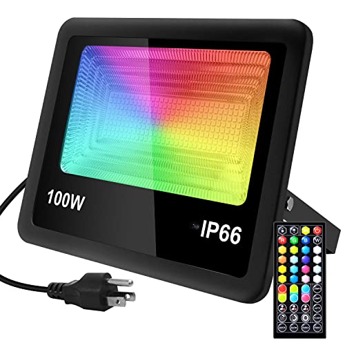 Remon 100W RGB LED Flood Lights, Color Changing Floodlight with Remote Control, 16 Colors 4 Modes Dimmable Wall Washer Light IP66 Waterproof, Indoor Outdoor Decorative Garden for Christmas Garden