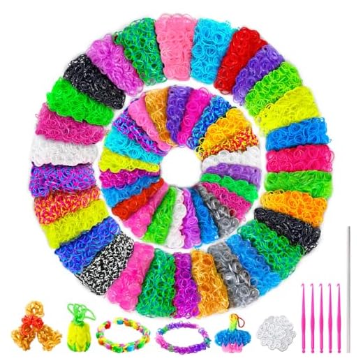 ROSHUKG 50 Farben Loom Bänder Set, 5300 Gummibänder Nachfüllset mit Leuchtenden Gummibändern für Kinder Mädchen Jungen