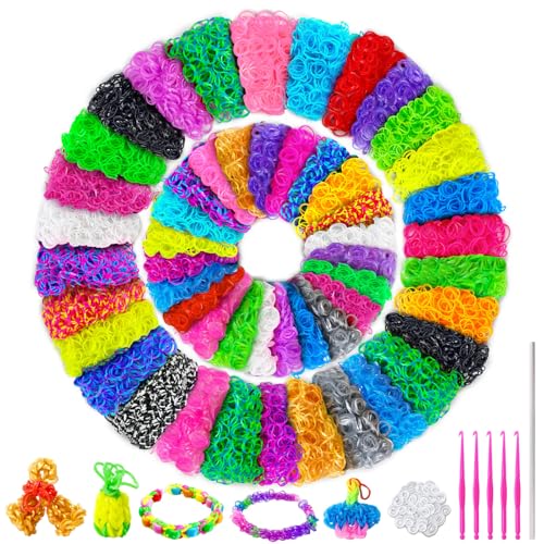 ROSHUKG Kit D'élastiques 50 Couleurs, 5300 Élastiques Bracelet pour Enfants Filles Garçons