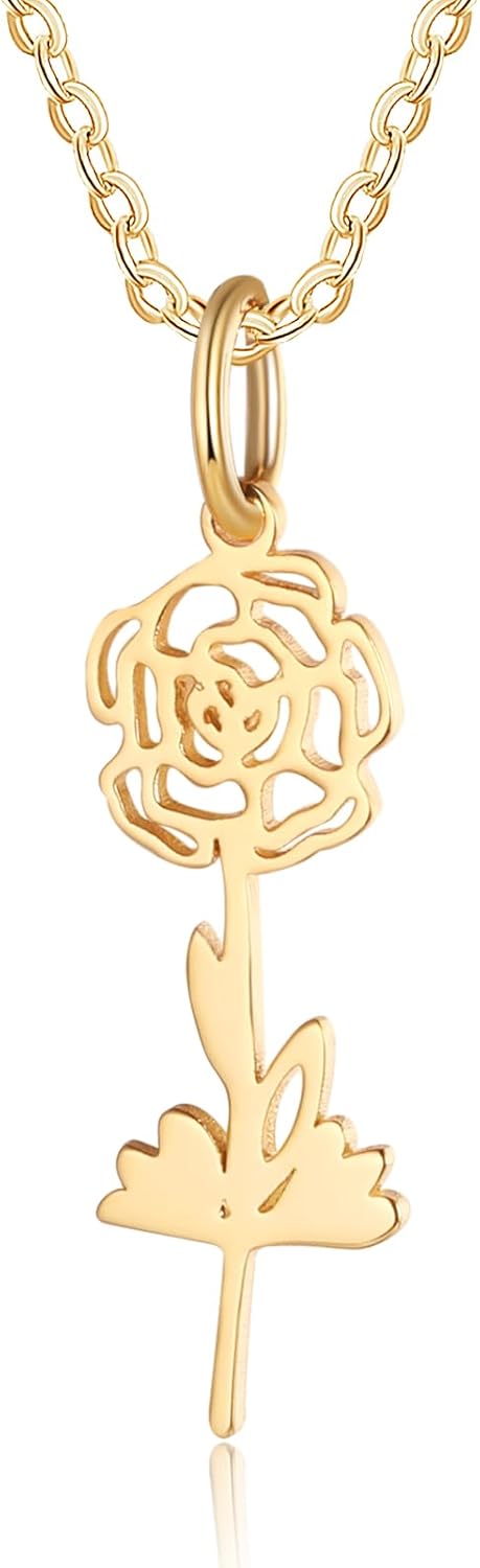 Fortheday Name Necklace Gifts for Women - Personalized Birth Flower Necklace Women Necklace with Birthday Month Flower Custom Jewelry Valentines Day Gifts for Her Mom Grandma Wife