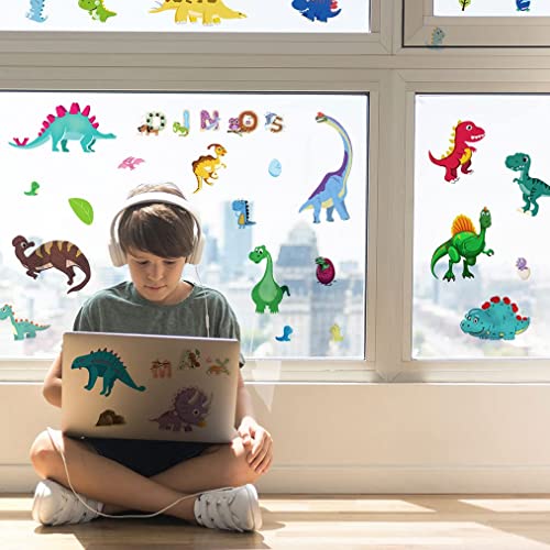WandSticker4U®- [70 Stück] Fensterbilder DINOSAURIER & BUCHSTABEN selbstklebend I Fenstersticker Kinder Dino Tiere I Fensteraufkleber Fensterdeko Kinderzimmer Frühling Sommer wiederverwendbar GROß