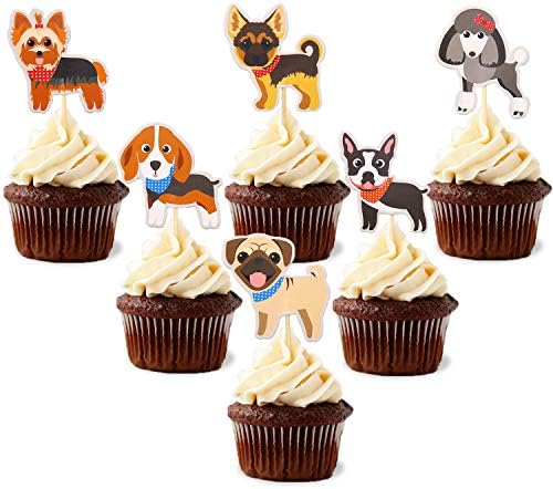 48pcs Puppy Cupcake Toppers Dog Adoption Pet Birthday Party Cake Decoration Supplies