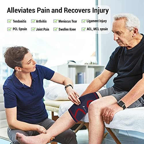ROMIX Knee Brace Support, 2 Pack Breathable Compression Knee Sleeves for Arthritis, ACL, Meniscus Tear, Joint Pain Relief, Weightlifting, Tendonitis, Running, Sports, Men and Women (21.1" - 22.5")