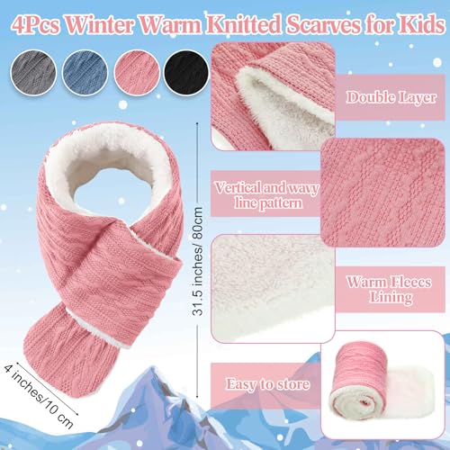 4 Pcs Kids Fleece Scarf Toddler Winter Warm Knitted Scarves for Girls Boys Adjustable 3-6 Unisex Cold Weather Gift2