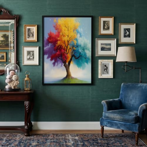 Impressions sur toile arbre des quatre saisons pour réchauffer un salon moderne vide