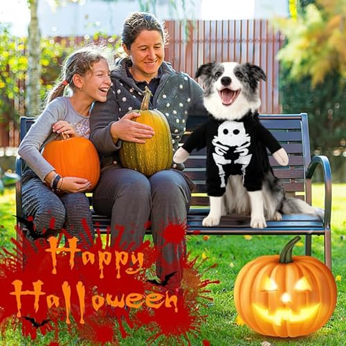 Halloween Kostüme für Im Dunkeln leuchtendes Skelettkostüm, SilverChry Hundekostüm Halloween, für Haustier Cosplay Party, Haustier Cosplay Party Anzug (M, Skeleton)