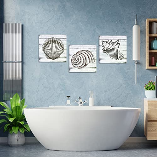 LoveHouse Seashells Wall Art Coastal Bedroom Decor Nautical Canvas Paintings Prints Ocean Inspired Beach Paintings for Home or Beach House Grey Artwork - Image 4
