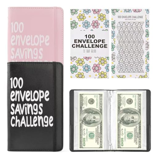 2Pcs 100 Envelopes Money Saving Challenge,Mini Money Saving Binder,budget binder with cash envelopes，New 100 day savings challenge binder- Savings Challenges Book to plan and Save $5,050