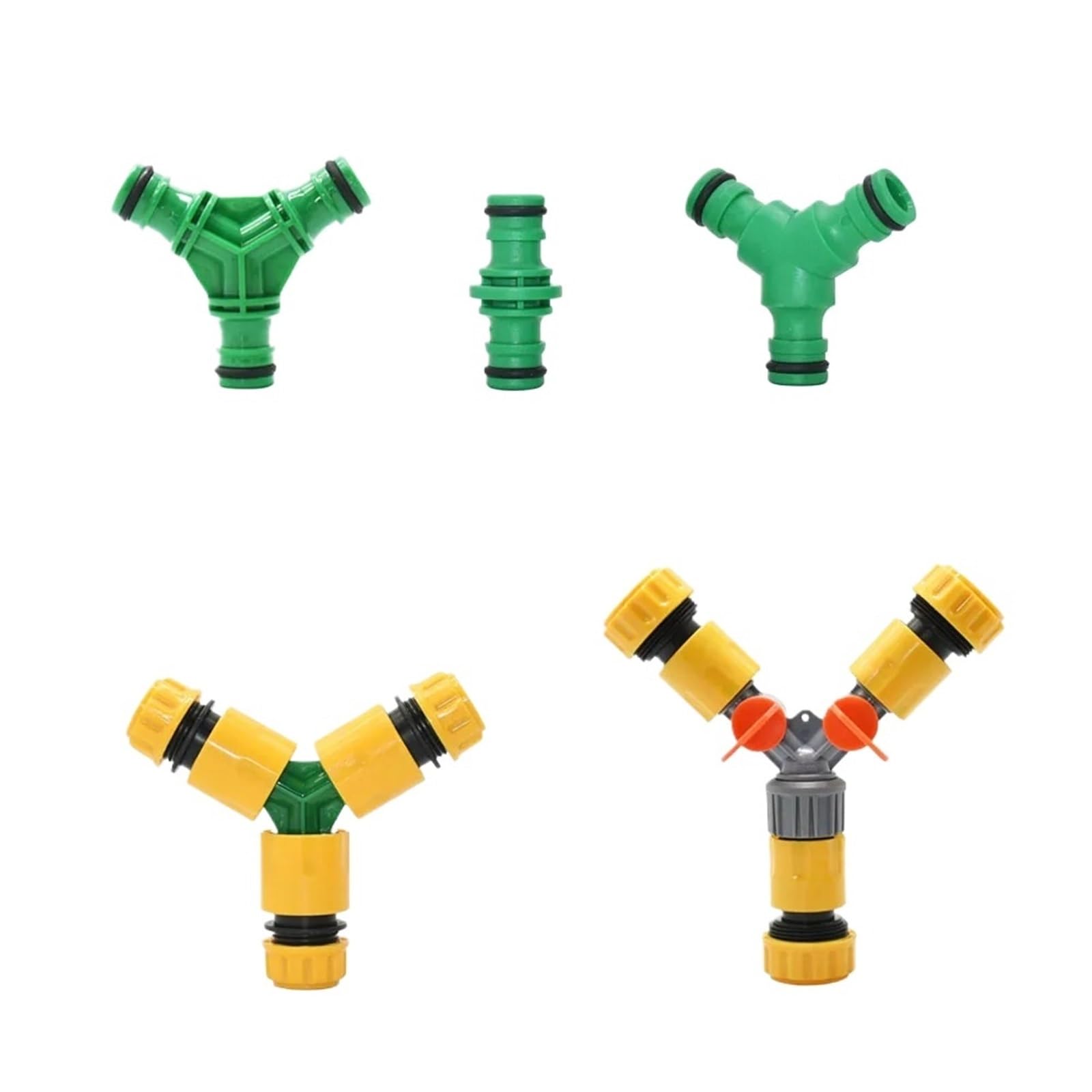 Conector en Y de 16 mm de 1/2 3/4 pulgadas de 2/3 vías para grifo de jardín, divisor de agua con válvula de riego rápido (verde)