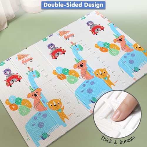 Image of FIRSTCRY INTELLISKILLS Extra Large 6.5x4.5 ft Reversible Baby Play Mat for Babies,Animal Party Theme,Foldable Crawling Mat, Floor Mat for Baby & Toddlers,Anti-Skid, 0.6cm Thick, Multicolor, 1 Count