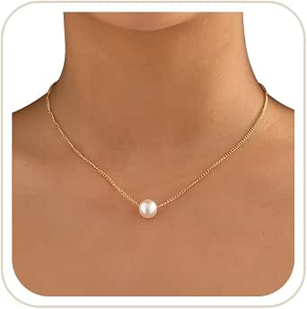 Trinckle Pearl Necklaces for Women, Gold Pearl Choker Single Pendant Necklace Layered Daisy Prom Wedding Strands for Bride Bridesmaids Beach Summer Jewelry - View 2