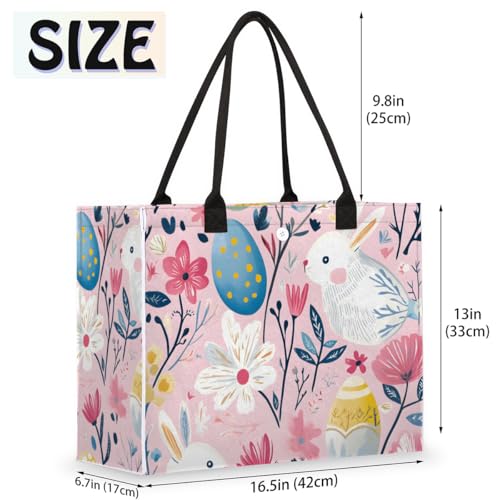 Bunny Eggs Easter Tote Bag for Women Large Beach Bag Reusable Tote Bags for Work Travel Beach Shopping2