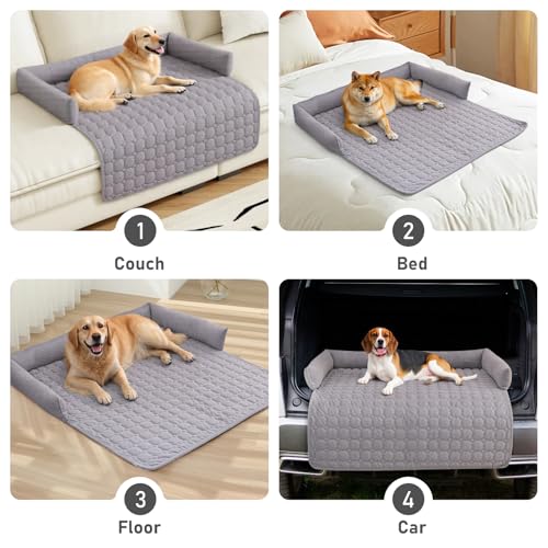 OKYUK Premium Hundebett - Sofaschutz für Haustiere, Hundematten, Haustierbett, handgefertigtes und waschbares Hundekissen, Flauschige Hundematte für alle Größen (Kord Hellgrau, 90 x 90CM)