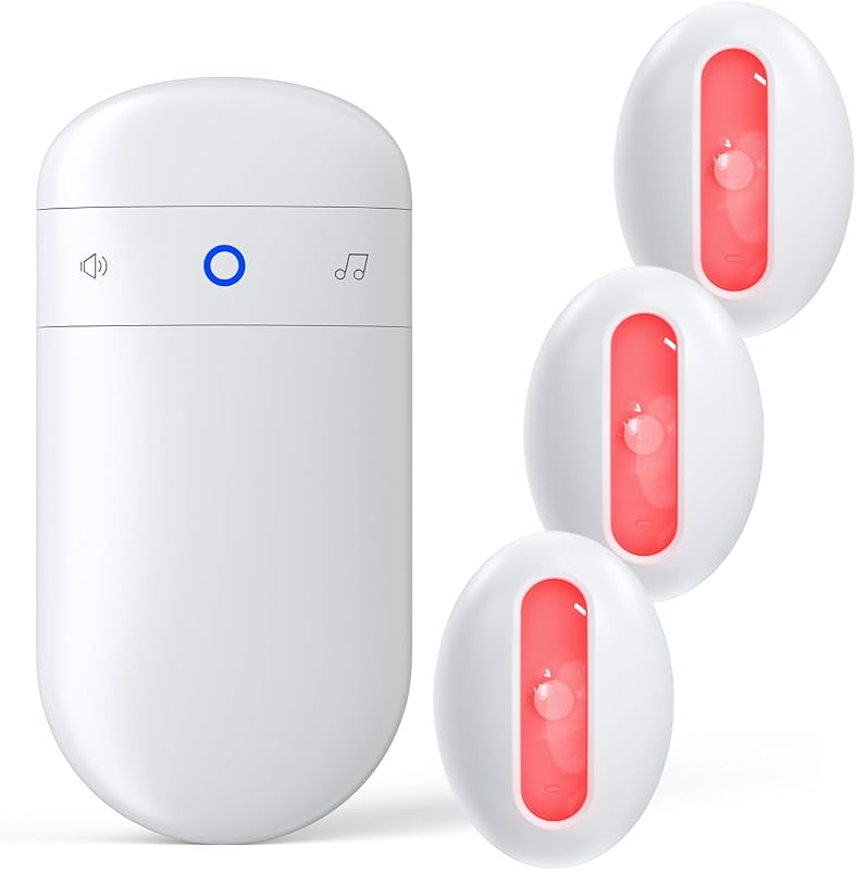Timbre inalámbrico con sensor de movimiento, timbre de puerta con movimiento interior para empresas | Detector de alarma para entrada de tienda/oficina, timbre de alerta de entrada con zumbador, USB/alimentado por batería (1 receptor + 3 sensores de movimiento)
