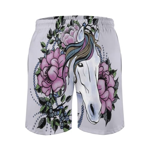 Maillot de bain séchage rapide imprimé cheval blanc avec cordon de serrage