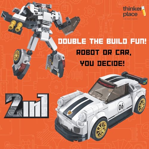 Image of Premium Pearl White 2-in-1 Robot & Sports Car (241 Pieces) | Learn About Machines | Building Block Set for Kids Age 6+ | STEM Educational Toy | Build, Play & Learn