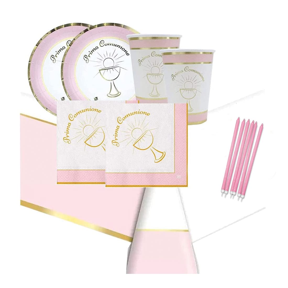IRPot - Kit N 24 Comunione Classic Rosa con CANDELINA Decorazione Torta Festa