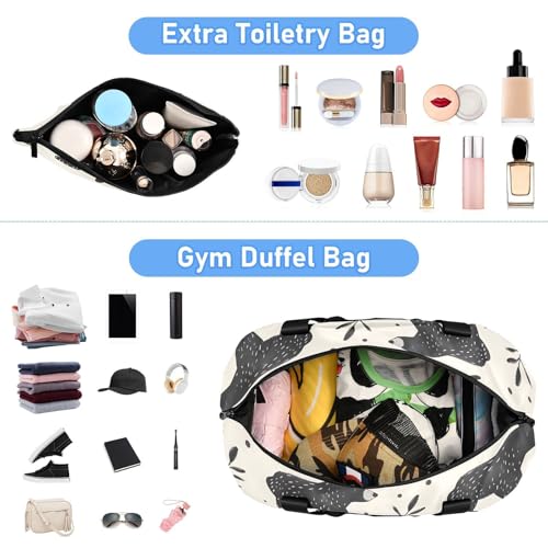 ALAZA Sports Duffel Bags with Toiletry Bag Set,Bear Plant Leaves Travel Duffel Bags Multi Pockets Weekend Bag4