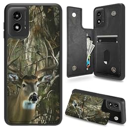 BFSEROBJ for Moto G Play 2024 Case 5G Wallet Cover with Card Holder PU Leather Kickstand Magnetic Buckles Shock Proof TPU Phone Case for Motorola Moto G Play 2024 6.5 inch - Forest Deer