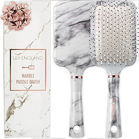 Professionelle Paddle Brush Haarbürste Ohne Ziepen für Alle Haartypen | Die Perfekte Entwirrbürste für Müheloses Föhnen & Styling mit Marmor & Rosegold Lily England Cover