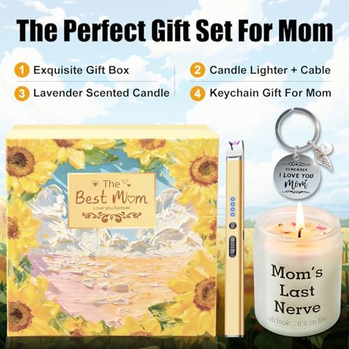 Birthday Gifts for Mom, Mom Birthday Gifts from Daughter Son, Funny Jar Scented Candle Gift Ideas for Mummy, Long Reach Electric Candle Lighter Gift Set for Mother