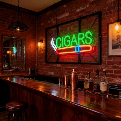 Image of cigar Neon Sign Handmade LED Art Decor Neon Light, Wall Hanging, USB Powered, Switch Control, for Home Bar, Cigar Lounge, Man Cave, Pub, Cafe, Party or Smoking Shop (cigar)