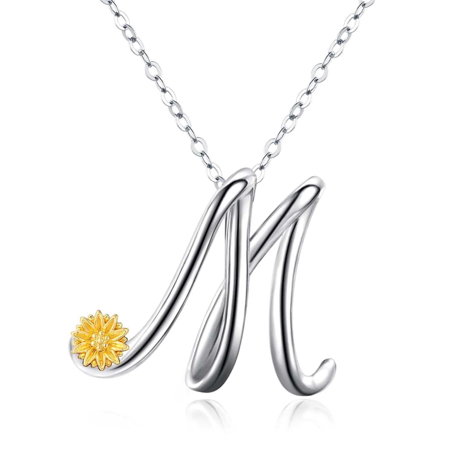 Odinstone Collar de Letras inicial, Colgantes Mujer Nombre de Alfabeto Plata de ley 925 con Girasol regalos de joyería personalizados para mujeres y niñas