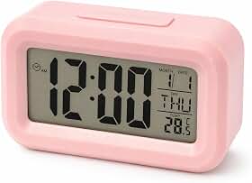 Mini Relógio Compacto Digital de Mesa Led LCD com Despertador Sensor de Temperatura Premium Rosa Claro
