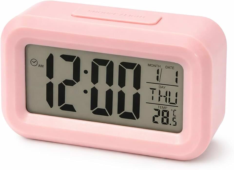 Mini Relógio Compacto Digital de Mesa Led LCD com Despertador Sensor de Temperatura Premium Rosa Claro
