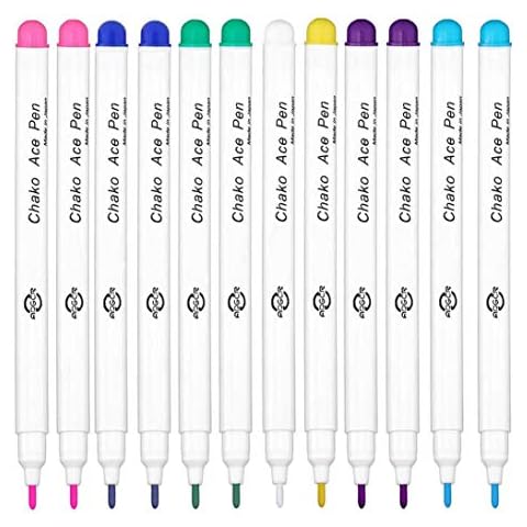 12 Multicolor Water Erasable Fabric Marking Pens Vanishing Fabric Markers Water Air Erasable Pens Disappearing Ink Water Soluble Pens DIY Cross Stitch Dressmaking Tailor's Pen for Quilting Sewing Cover
