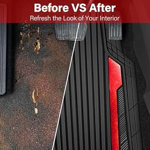 CAR PASS Heavy Duty Rubber Car Mats Metallic, Aluminum Film All Weather Floor Mats Waterproof Universal Trim to Fit Automotive SUV Sedan Van 4 Piece Anodized Deep Dish Two-Tone Sporty Black Red Chrome — photo 6 of 6