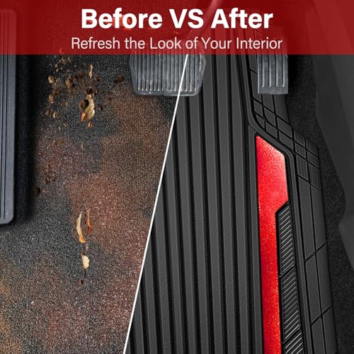 CAR PASS Heavy Duty Rubber Car Mats Metallic, Aluminum Film All Weather Floor Mats Waterproof Universal Trim to Fit Automotive SUV Sedan Van 4 Piece Anodized Deep Dish Two-Tone Sporty Black Red Chrome by CAR PASS - Image 6