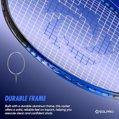 Image of SOLPRO Vanguard 8 Aluminium Badminton Racket for Beginners & Intermediate, Adult & Kids Shuttle Bat with Full Cover Bag, Lightweight Racket with Durable Frame for Practice & Match