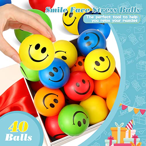 Vinsot 40 Pcs Stress Balls Bulk for Kids Adults 2.5 Inch Colorful Smile Face Sensory Stretchy Fidget Toys Foam Stress Relief Gift for Office Classroom Prize Basket Stuffers Carnival Bag Pinata Fillers - Image 2