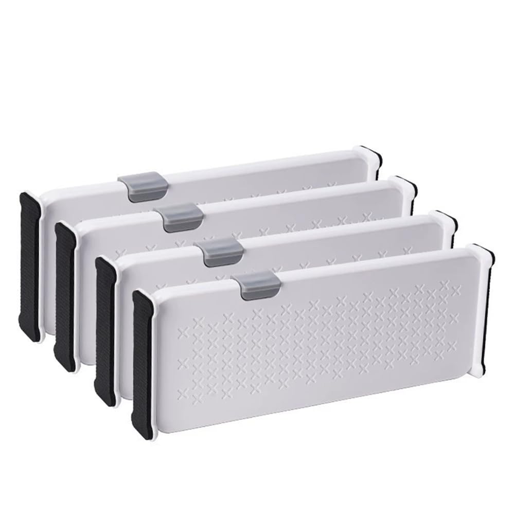 Vjsujehgy 4 Pack Drawer Dividers Adjustable Drawer Organizers Bookshelf, Wardrobe, and Kitchen Dividers/Organizers Expandable Dresser Separators Bedroom/Bathroom/Kitchen/Fridge/Organization and S