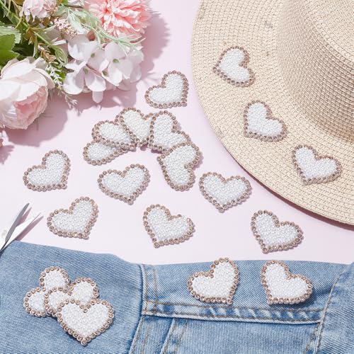 Patchs cœurs strass autocollants à bordure dorée pour customiser vos jeans