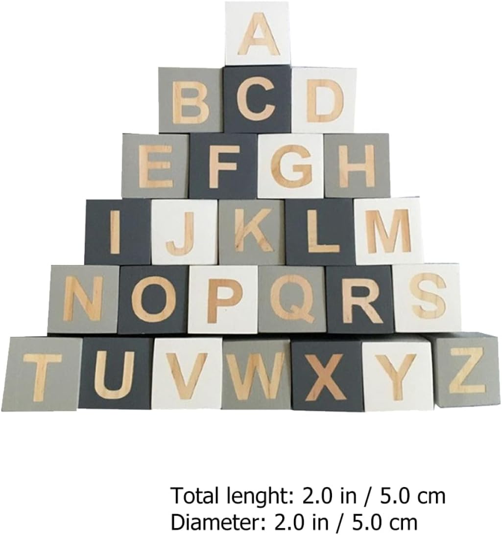 Unomor 26pcs Wooden Alphabet Blocks for Photo Props and Home Decor Rustic Letter Cubes for Parties Weddings and Events Lightweight and Natural Decor